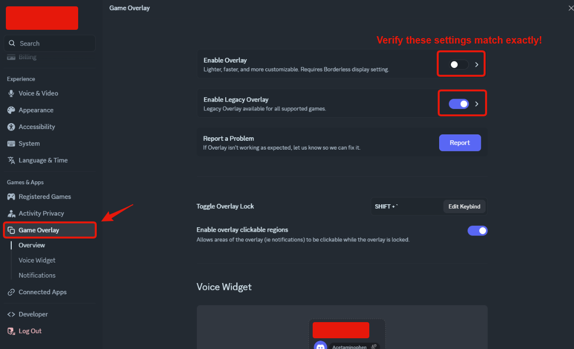 Discord Game Overlay with regular overlay disabled and Legacy Overlay enabled