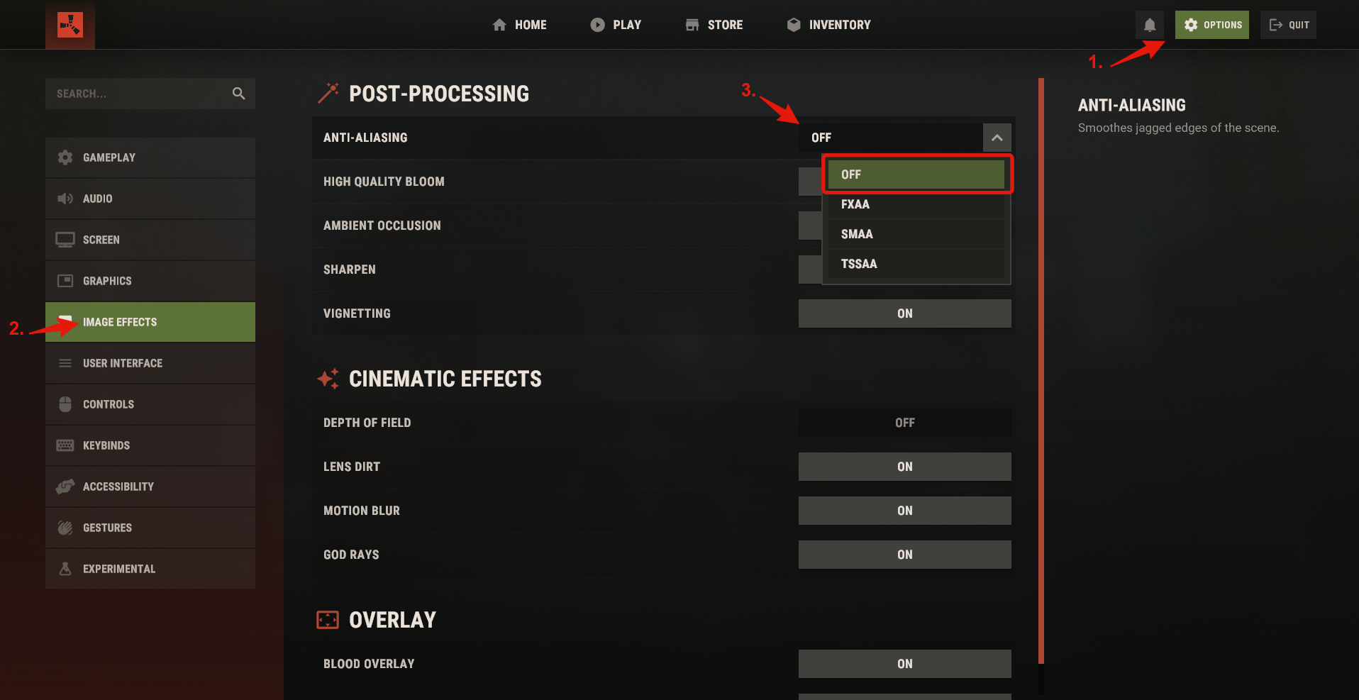 Rust graphics setting with Anti-Aliasing set to Off