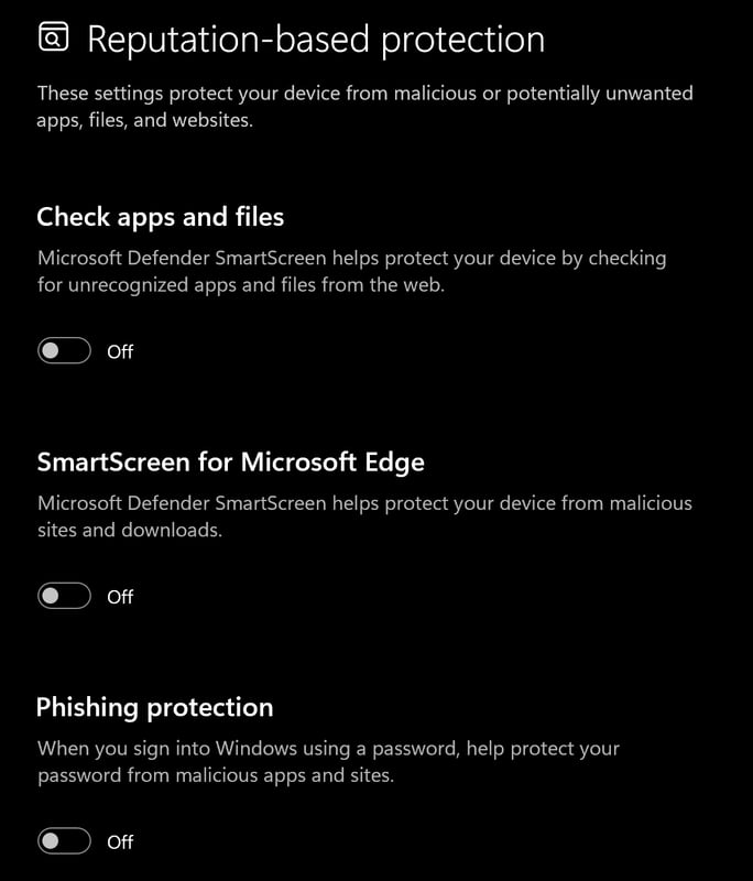 Reputation-based protection settings