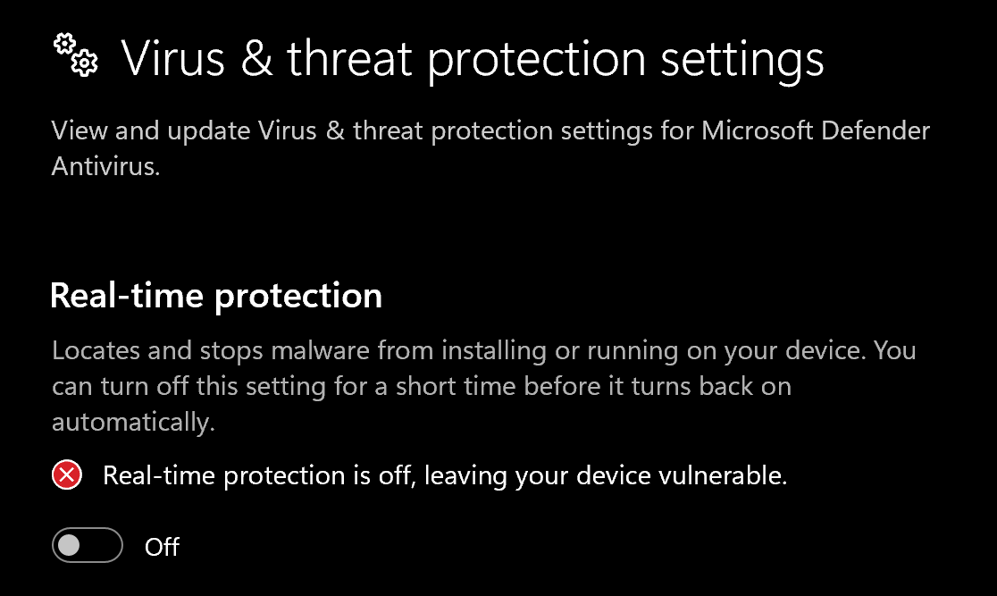 Virus & threat protection settings