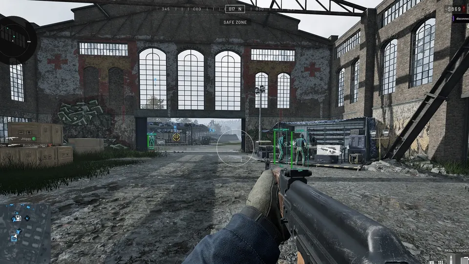Wardogs gameplay inside a brick warehouse with player indicators visible