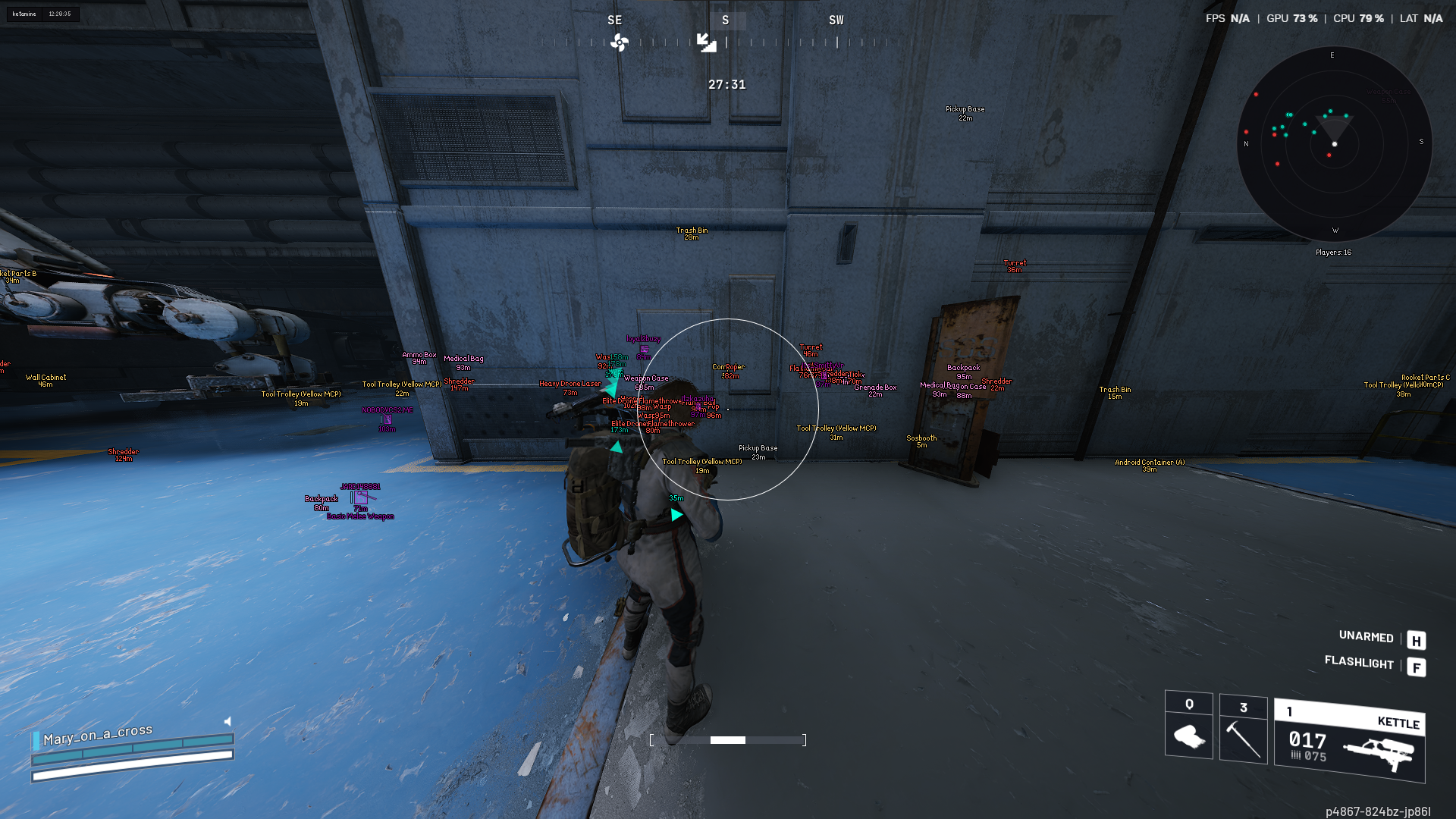 Storm Arc Raiders gameplay showing world labels, a player marker and radar